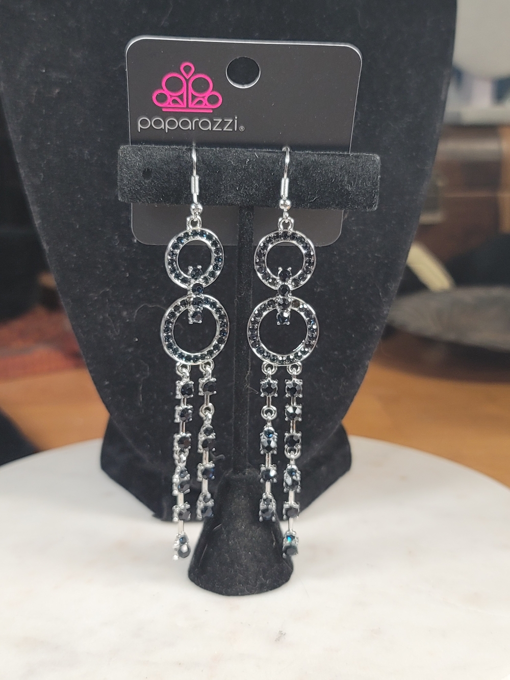Paparazzi Silver and Blue Double Circle Dangle Earrings
